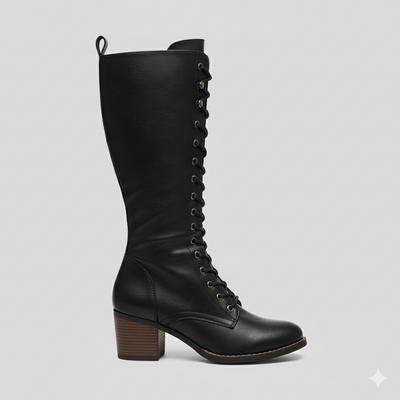 Knee High Boots - Stylish Lace Up Design with Chunky Heel