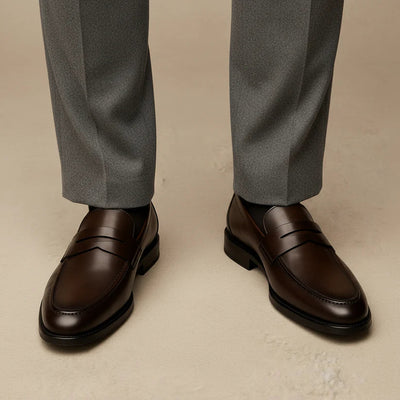 Men's Leather Penny Loafers - Classic Brown Style & Comfortable Fit